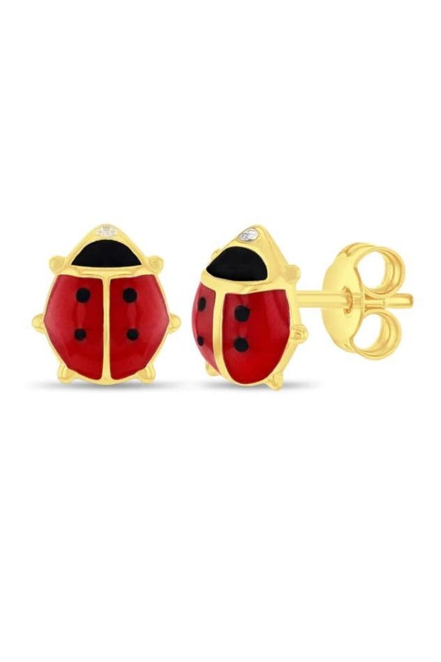 , Diamond Earrings, Ladybug, White Diamonds 0.02 CT, Elegant Chic Design