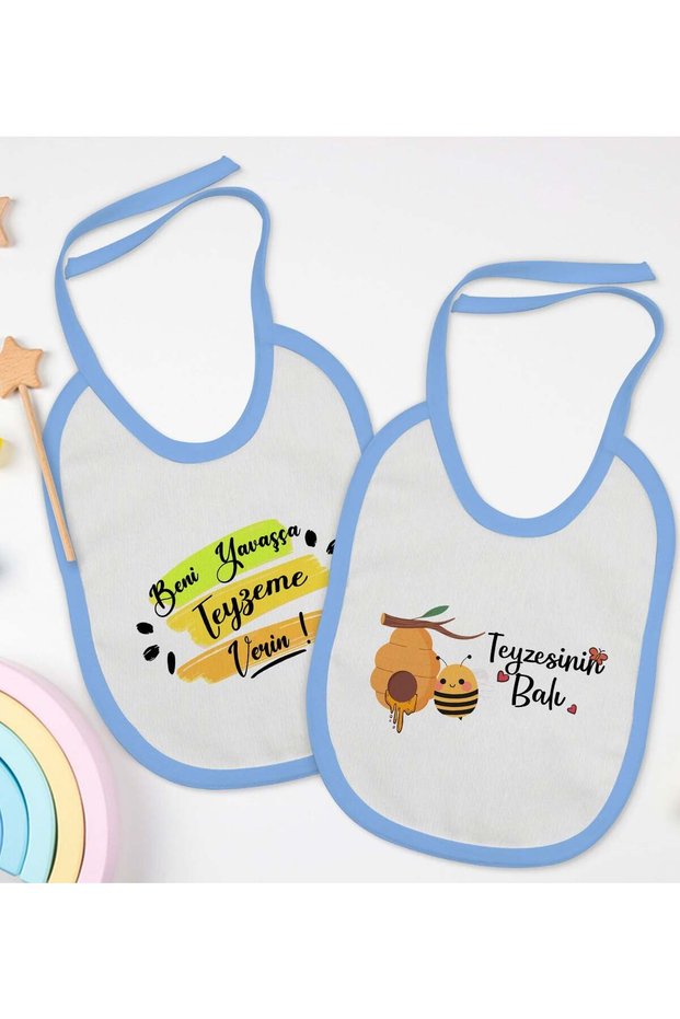BK Kids "Auntie" Design Blue Baby Bib Set of 2-2