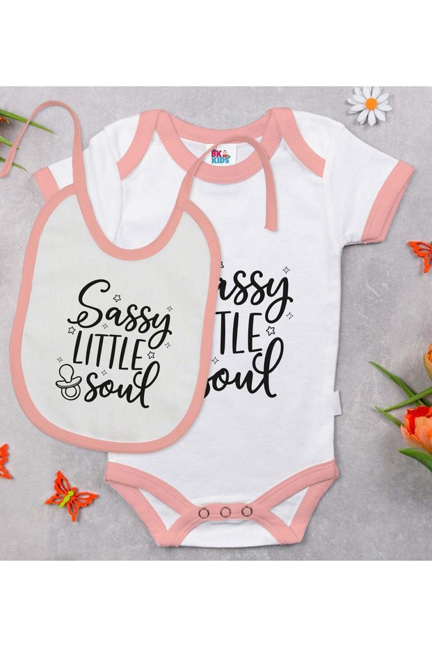 BK Kids "Sassy Little Soul" Design Pink Baby Bodysuit and Bib Gift Set-1, 9–12 Months