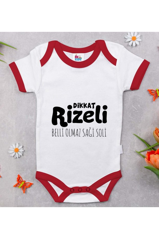 BK Kids "Dikkat Rizeli" Design Red Baby Bodysuit-1, 0–3 Months