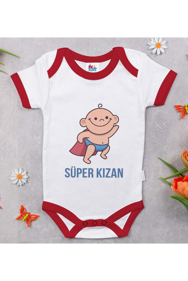 BK Kids "Super Girl" Design Red Baby Bodysuit-1, 9–12 Months
