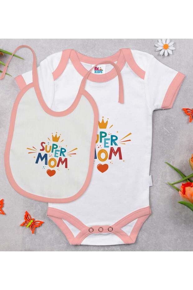 BK Kids "Super Mom" Design Pink Baby Bodysuit and Bib Gift Set-1, 12–18 months, 47500931