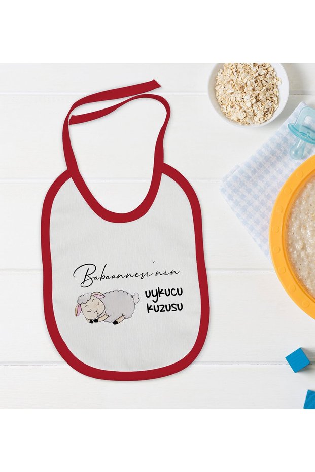 BK Kids "Grandma's Sleepy Lamb" Design Red Baby Bib - 1 en124448
