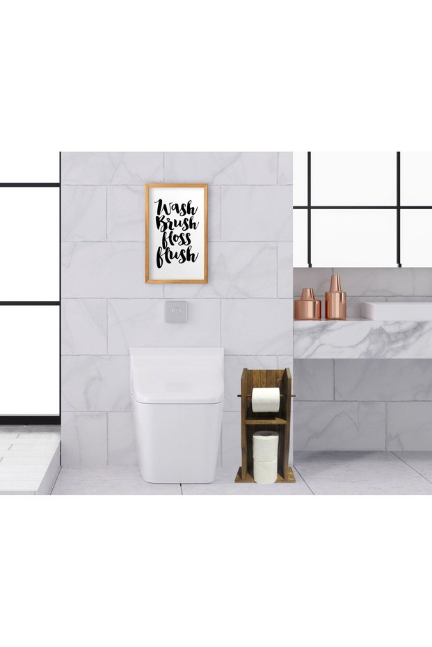 BK Home Natural Solid Wood Toilet Paper Holder and Decorative Retro Wooden Picture Frame Set-1