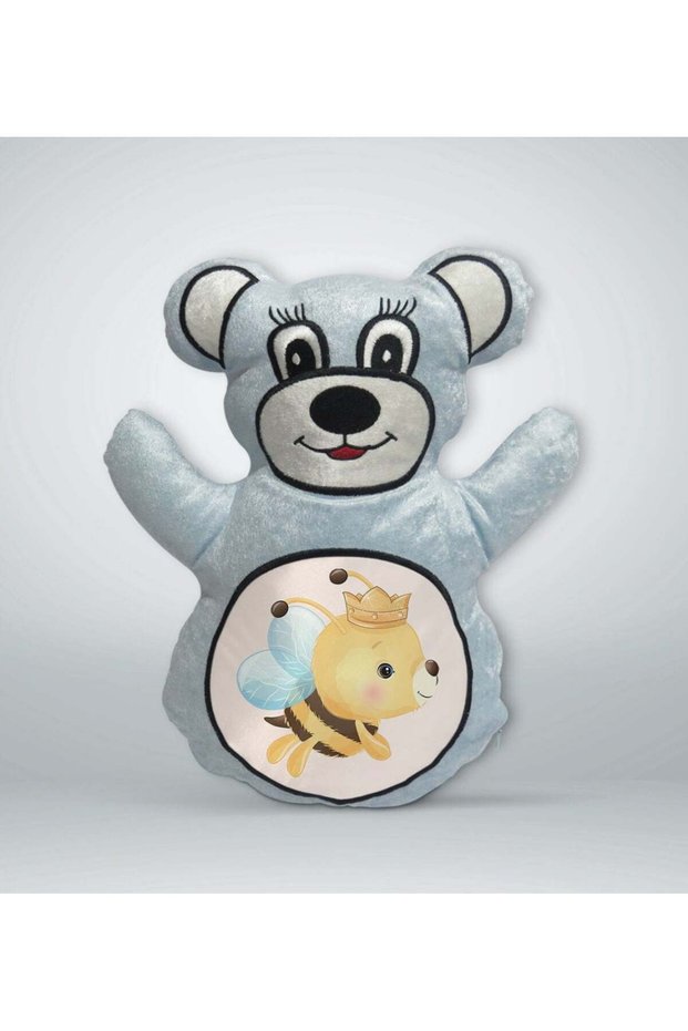 Cute Blue Teddy Bear Print Pillow - 1