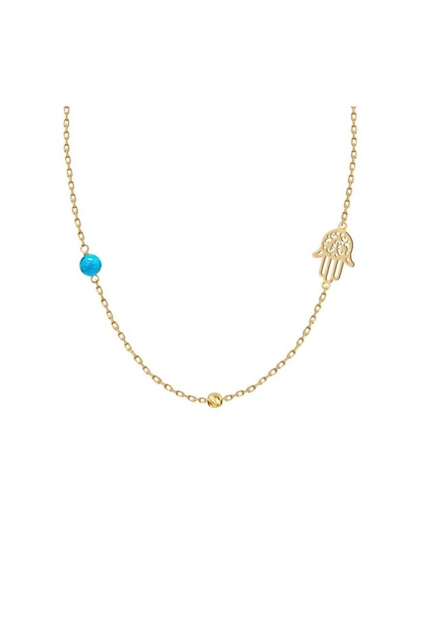 18Kt Gold Choker Necklace with Blue Feyrouz Stone N1YK104