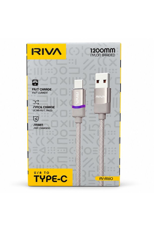 كابل شحن ونقل بيانات من نوع USB-A إلى USB-C، مصنوع من النايلون المجدول، طوله 1.2 متر.
