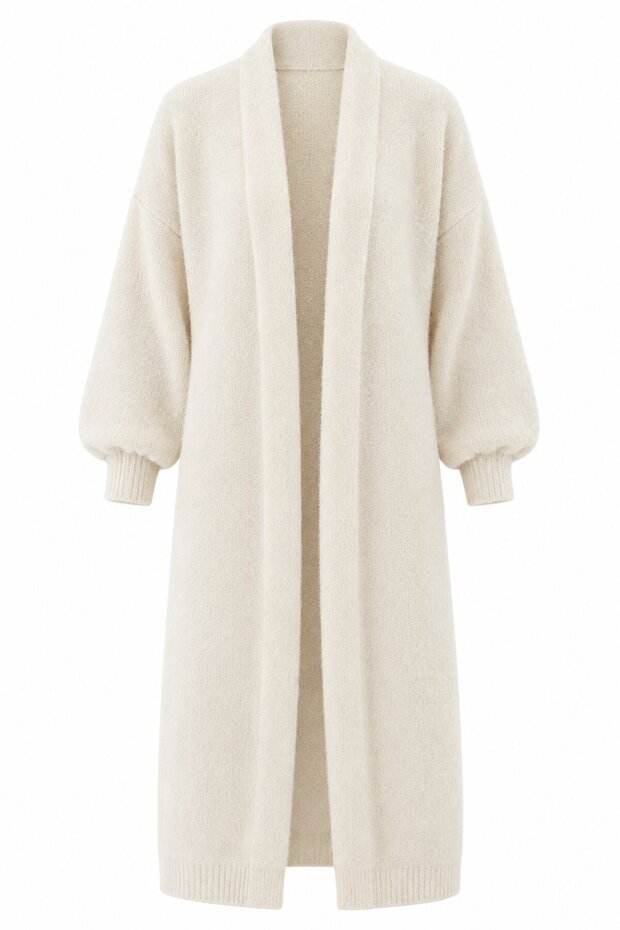 Cream-Colored Long-Sleeve Knitted Cardigan - 2y251015