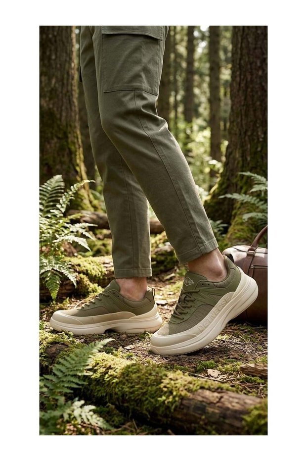 26Y538HK Khaki Men's Casual Leather Sneakers