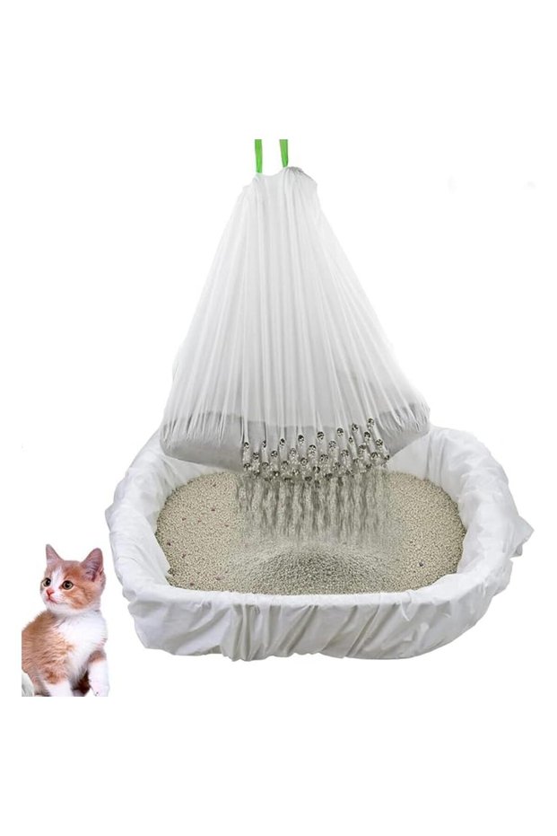 Sifting Cat Litter Box Liners, 6 Perforated + 1 Solid Extra Thick Drawstring Kitty Pan Bags,