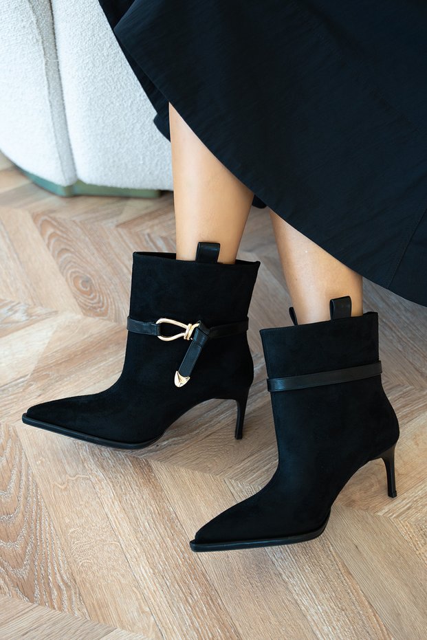 Dalex Gold Women's Pointed Toe Heeled Boots with Accents