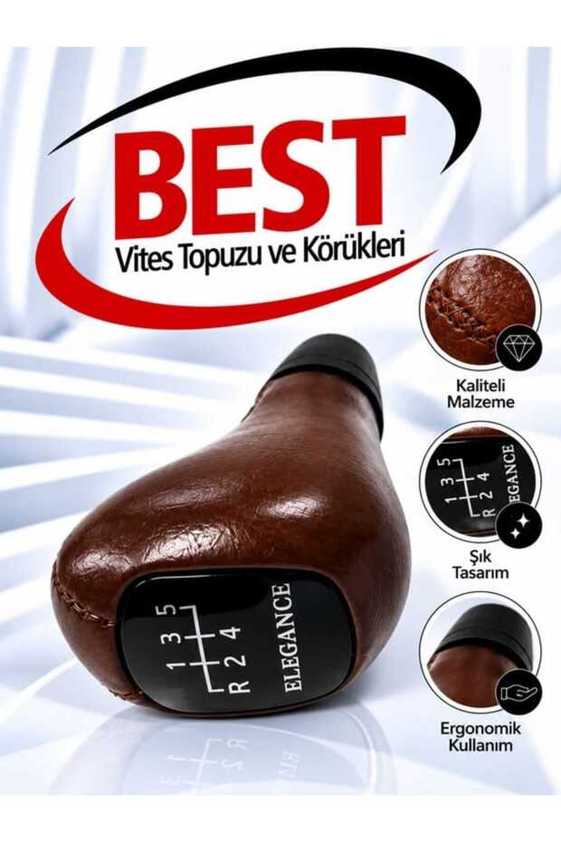 Mercedes W202/203/209/210/211 Manual Shift Knob, Wood-Look, Brown Leather (ELEGANCE 5-SPEED)