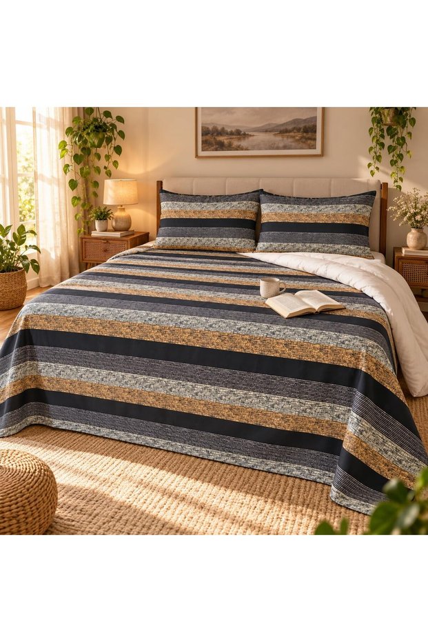 King Size Flat Bedsheet Set, 3 Pieces, 260 x 240 cm (Black)