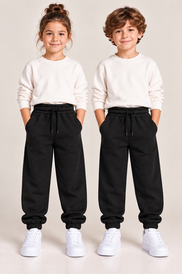 Kids' Girls' and Boys' School and Everyday Wear Unisex Jogger Pants—Black Sweatpants with Elasticated Hems, Pockets, and Drawstrings—Ages 3–10