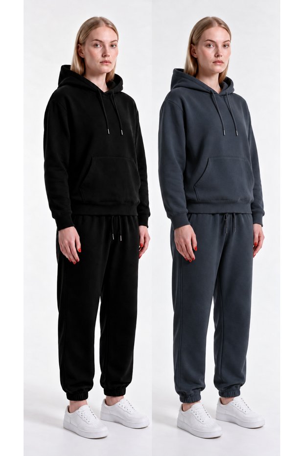 3-Ply 2-Piece Women's Sweatsuit Set with Hooded Sweatshirt and Sweatpants, Fleece-Lined