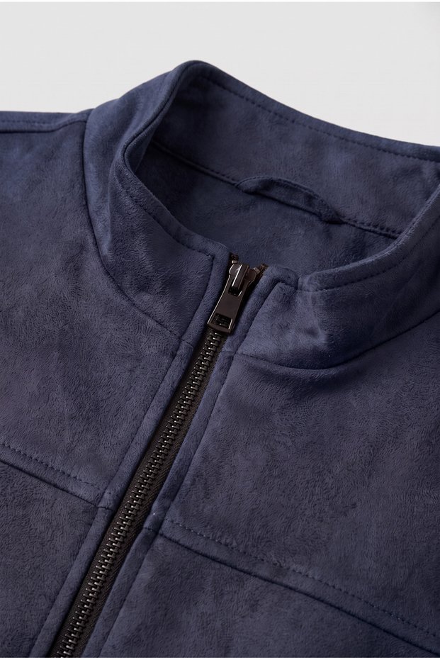 Seasonal Slim Fit Stand Collar Basic Suede Jacket