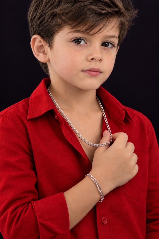 Boys' Stainless Steel Silver-Colored Oval Chain Style 2-Piece Necklace and Bracelet Set—Perfect for Everyday Outfits—A Meaningful Gift for Birthdays and Special Occasions