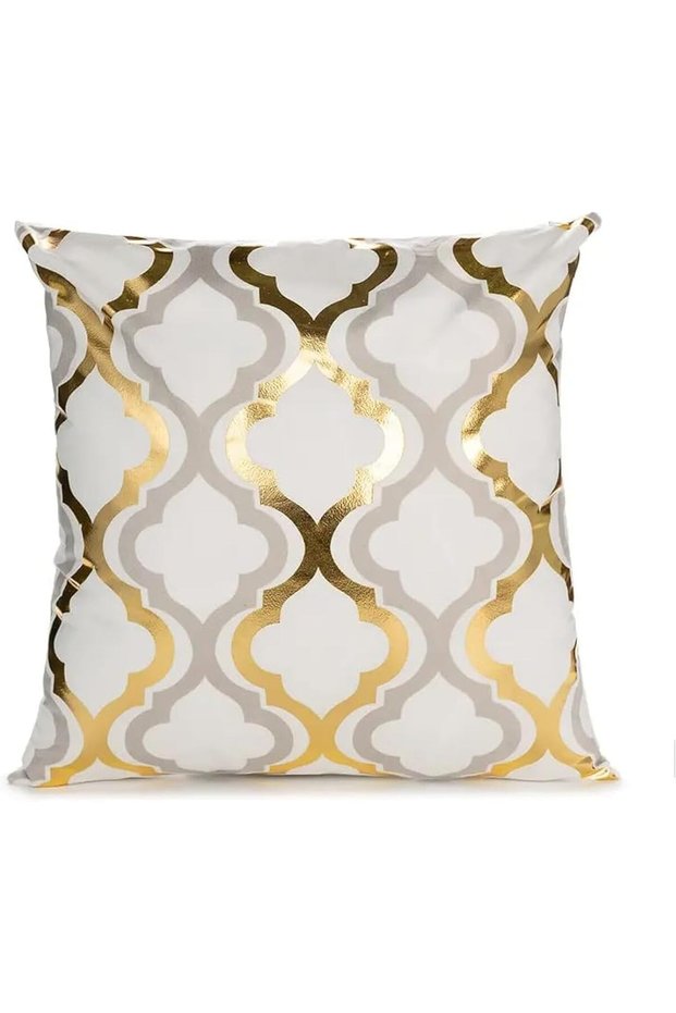 Zipper Cushion Cover 18x18 In -Decorative Throw Pillow Covers for Couch, Bed, Sofa & Living Room/White and Golden Pattern - Hot Stamping Striped Modern Spring Farmhouse Neutral Cushion Case