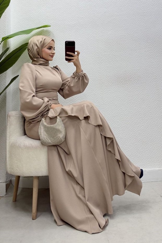 Nadide Evening Gown in taupe color