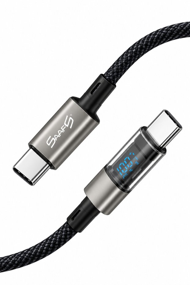 SF 0076 60W Type-C to Type-C Fast Charging Cable with LED Display - Black