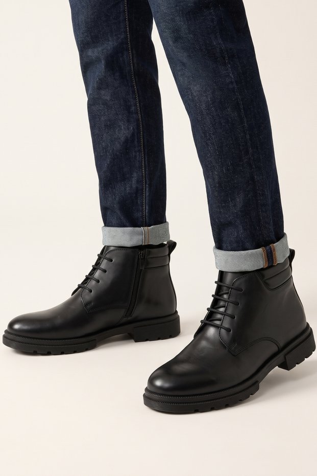 Genuine Leather Black Zip-Up Men's Winter Boots LUASS30AL0091