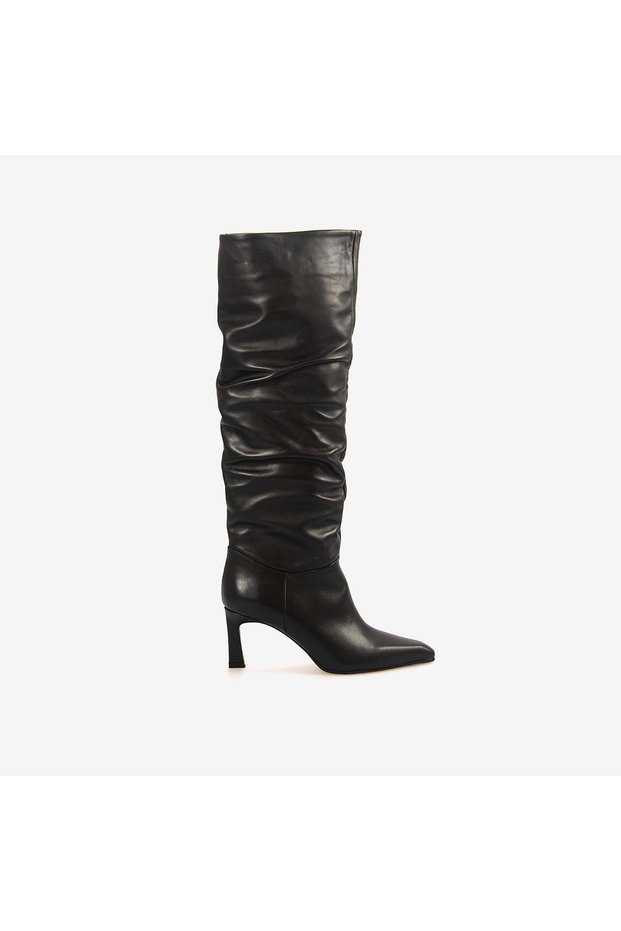 Hawen Angels Women's Genuine Leather Ruched Pointed Toe 7cm Stiletto Heel Boots 27634