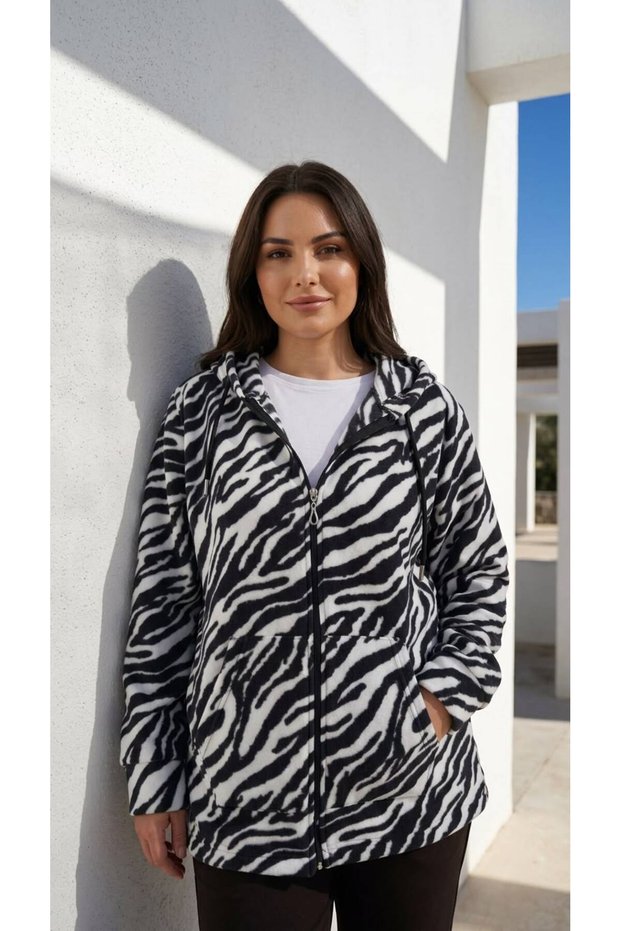 ZEBRA-PRINT HOODED FLECHE-LINED JACKET