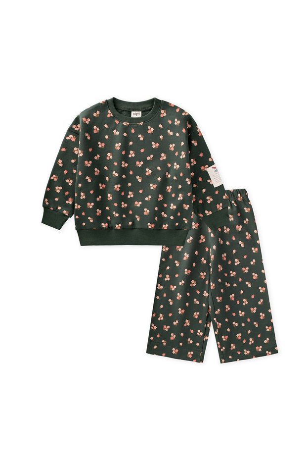 Patterned Sweatshirt Set 2-8 Years Khaki Green