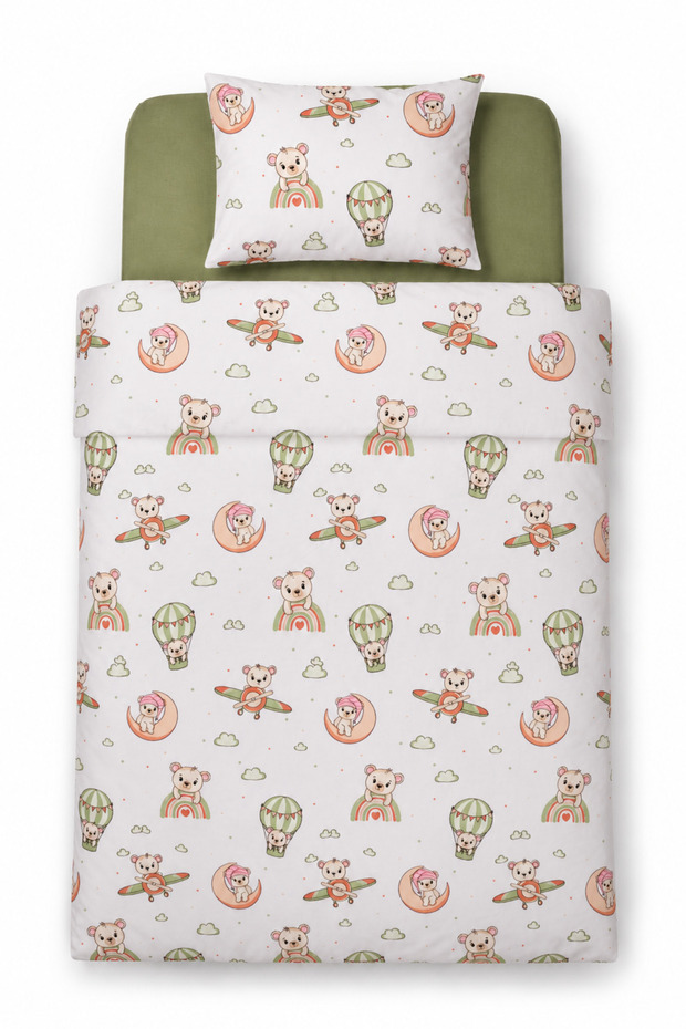 100% Cotton Cute Teddy Bear Print and Airplane-Patterned Duvet Cover Set, 3-Piece Set (100x150)