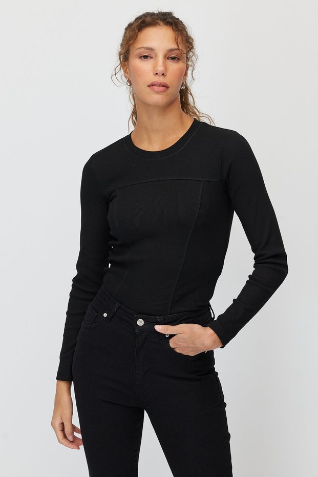 Women's Corded Fabric Corset-Style Long-Sleeved Blouse