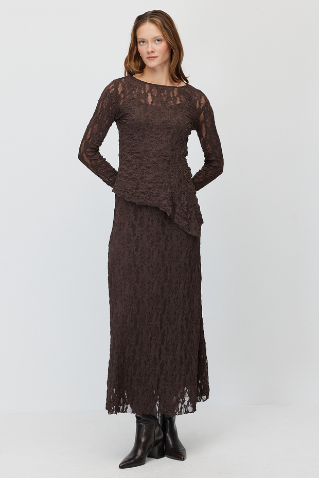Women's Long Skirt with Guipure Lace Details