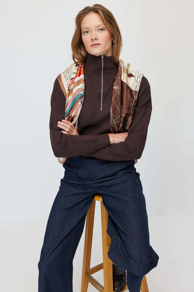 Women's Half-Zip Mock Neck Knit Sweater