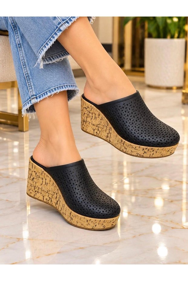 Mira Orthopedic Slippers with Wedge Heels and Leather Toe Caps