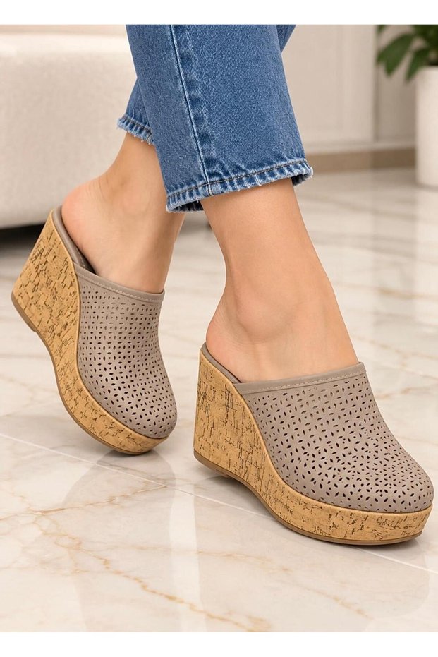 Mira Orthopedic Slippers with Wedge Heels and Leather Toe Caps