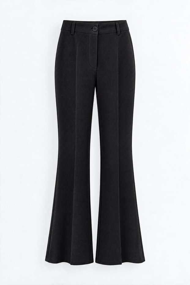Black Belted Flare-Leg Modal Pants