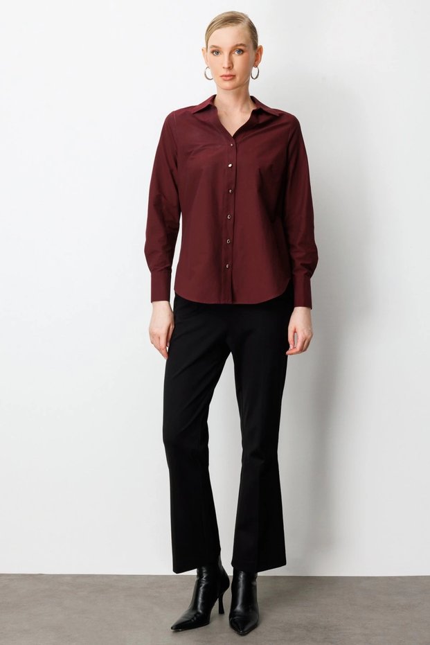 Women's Cotton Burgundy Polo Shirt with Polo Collar 03049