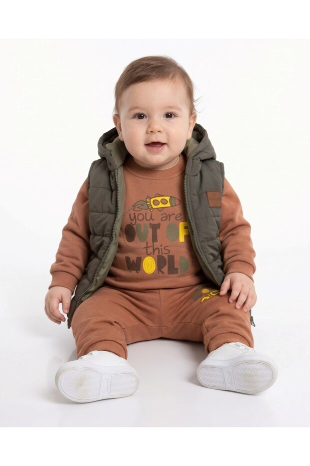 Boys' Winter 3-Strand Brushed Inside Puffer Vest Set (Sizes 6, 9, 12, 18, and 24 Months) – Stylish 3-Piece Top and Bottom Set