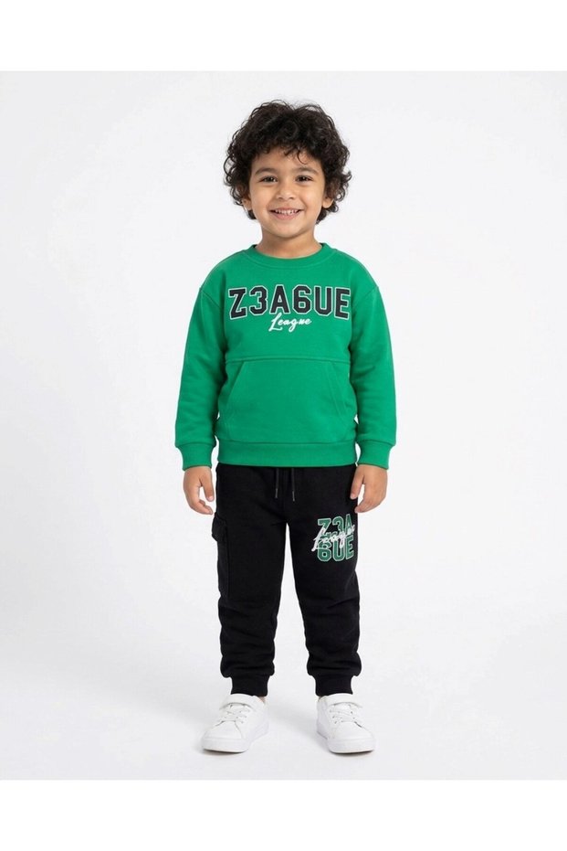 Boys' Winter 2-3-4-5-6 Years Old 3-Ply, No Fleece, Thick, Unprinted, Top and Bottom Set