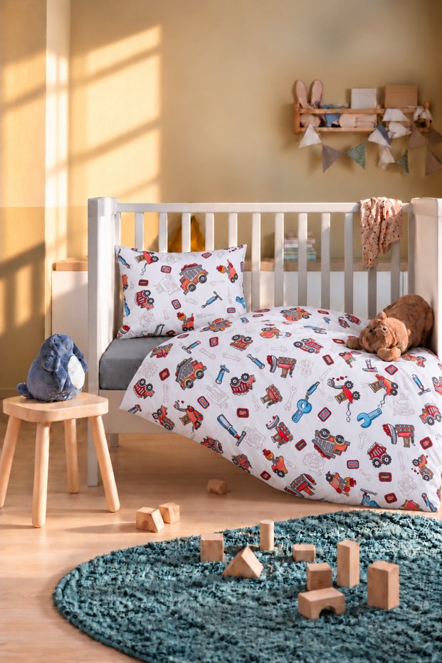 100% Cotton Patchwork-Patterned Baby Duvet Cover Set, 4-Piece Set (100x150)