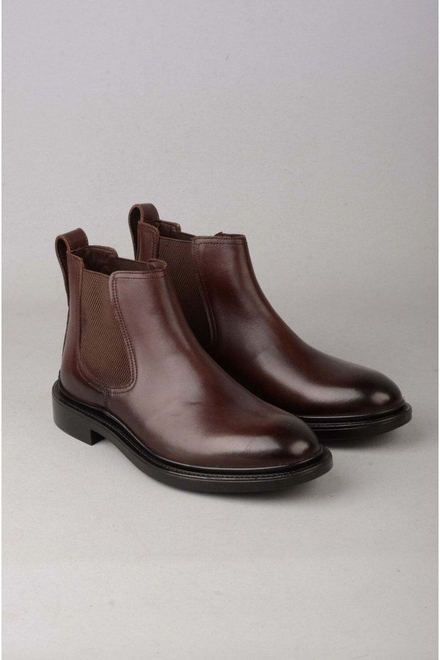 KMC 5K2572 GENUINE LEATHER MEN'S CHELSEA BOOTS, BROWN