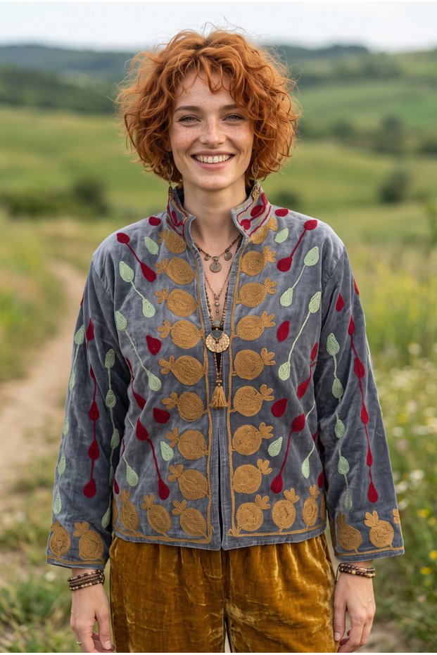 Women's Suzani Embroidered Velvet Jacket – Ethnic Bohemian Design