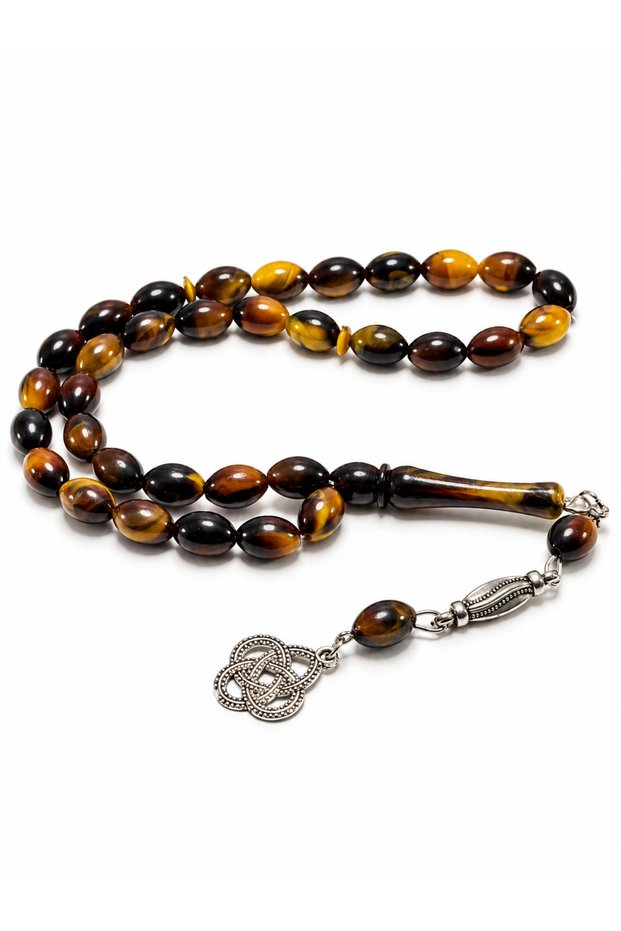 Powdered Amber Prayer Beads, Barley-Cut, with Tasseled Metal Details, Special Design, Colorful, Gift-Worthy Men's Prayer Beads for Everyday Use