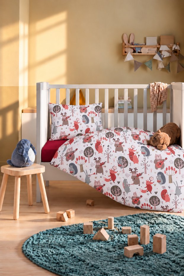 100% Cotton Baby Duvet Cover Set with Animal Print, 4-Piece Set (100x150)