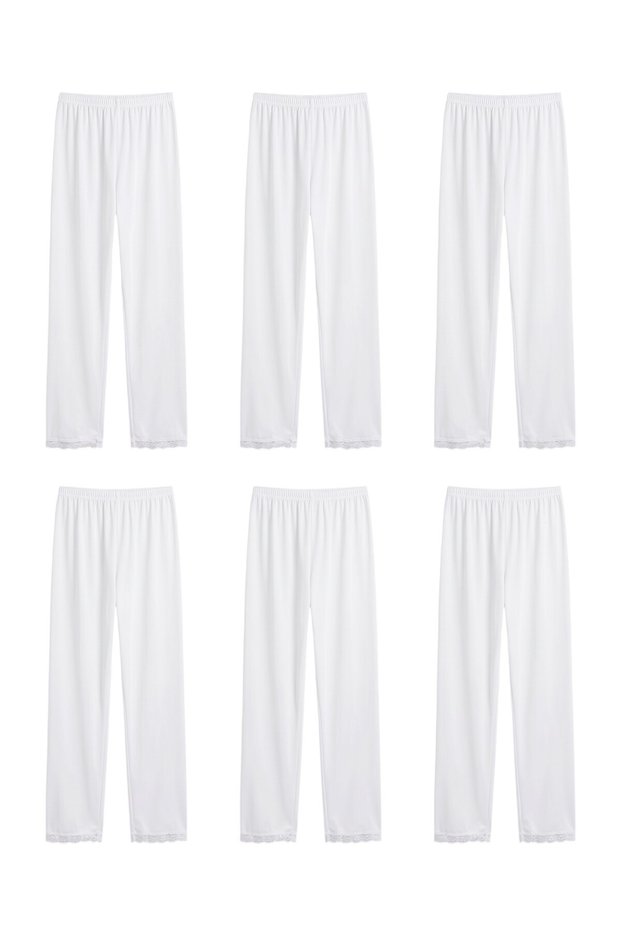 Women's Thermal Base Layer Pants 6-Pack – Lace Trim – White