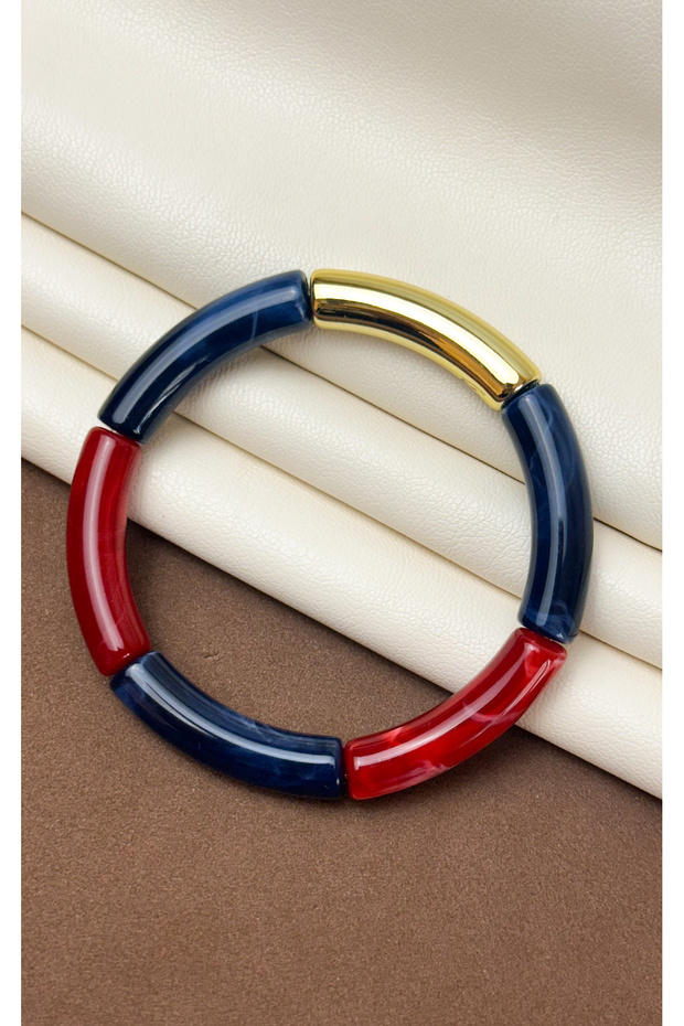 Acrylic Bamboo Boho-Chic Elasticated Colorful Bone Bracelet