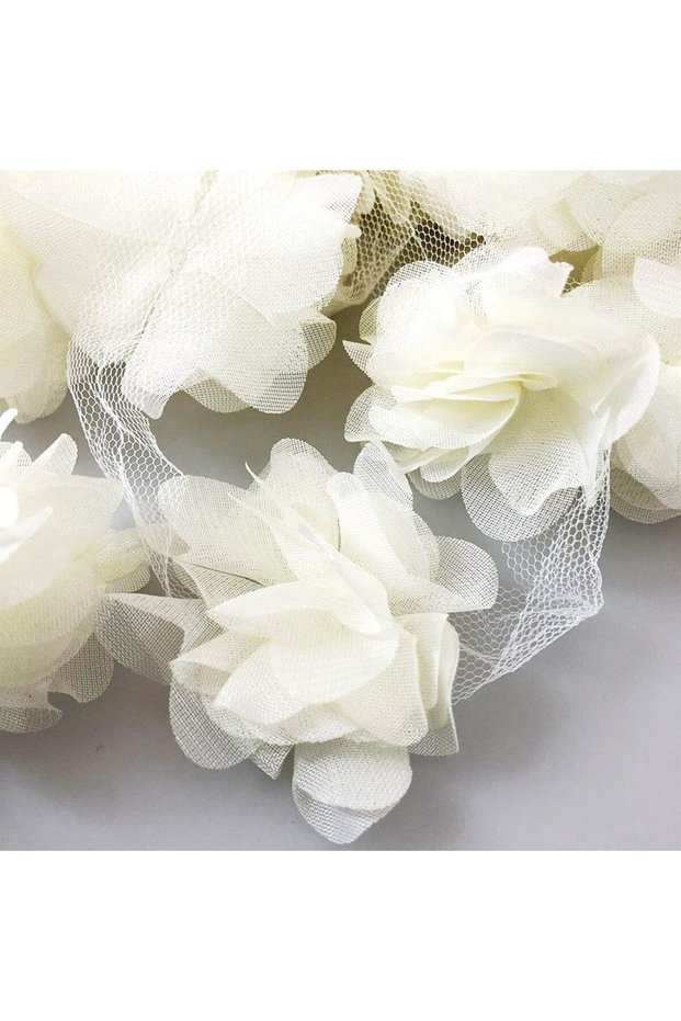 Cream Laser Cut Ribbon Flower Tulle, 1 Meter