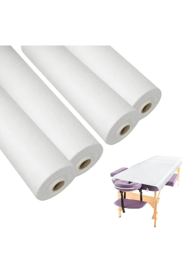 MZDT (Pack of 4) Disposable Massage Table Paper Roll, White Non-Woven Bed Sheet Roll for Spa, Salon, Beauty Clinic, Massage Bed & Treatment Table, Hygienic Protective Cover Paper