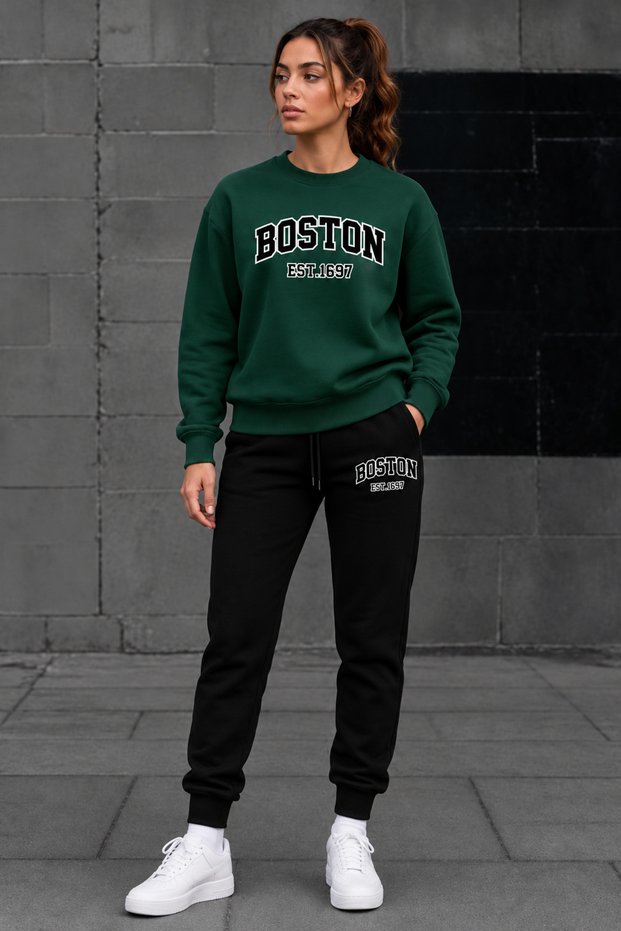 Crew-Neck Brushed Inside Chardonnay Sweatshirt with Seasonal Boston Print—Women’s/Men’s Unisex Style