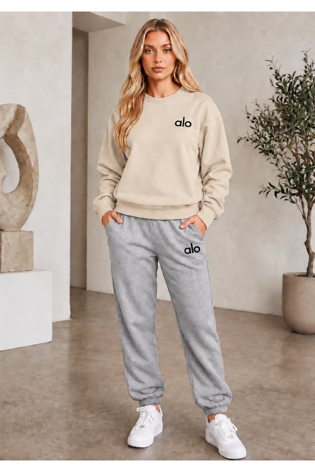 ZERO-NECK BRUSHED INSIDE CHARDON TRACK SUIT, SEASONAL, WITH "ALO" PRINT—WOMEN'S / MEN'S UNISEX STYLE