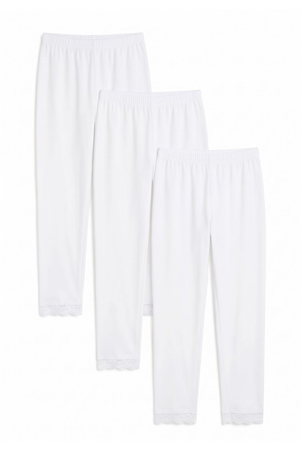 Women's Thermal Base Layer Pants 3-Pack – Lace Trim – White